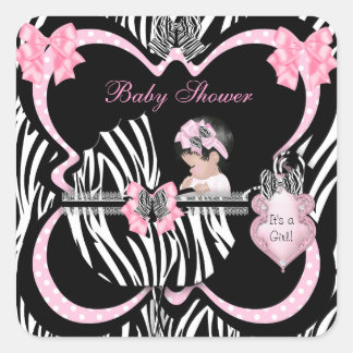 Baby Shower Cute Baby Girl Pink Zebra Spots Square Sticker