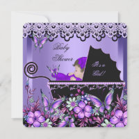 Baby Shower Cute Baby Girl Purple Butterfly 3 Invitation