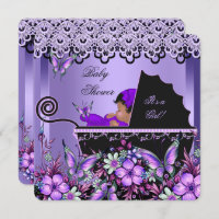 Baby Shower Cute Baby Girl Purple Butterfly 3a Invitation