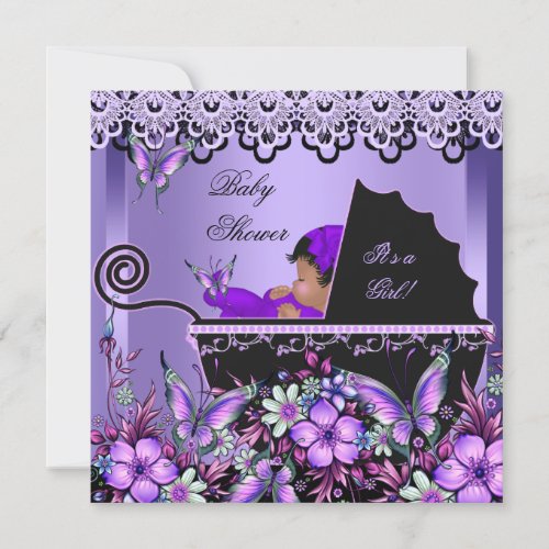 Baby Shower Cute Baby Girl Purple Butterfly 3a Invitation