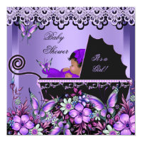Baby Shower Cute Baby Girl Purple Butterfly 3a Invitation