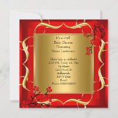 Baby Shower Cute Baby Girl Red Blossom Gold AM 4 Invitation (Back)