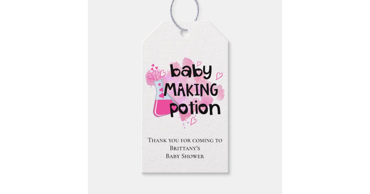 Baby Shower Cute Baby Making Potion Pink Thank You Gift Tags | Zazzle