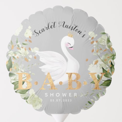 Baby Shower Cute Baby Swan Greenery Balloon