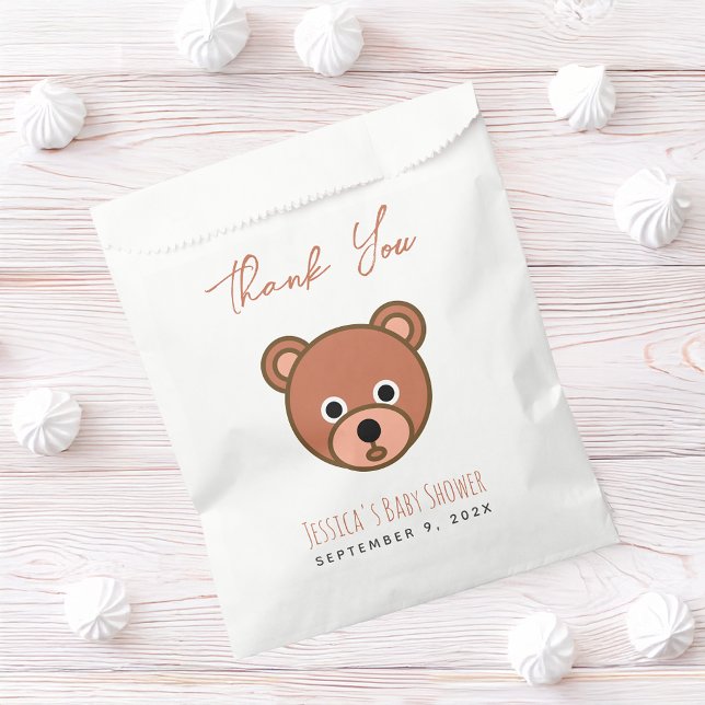Baby Shower Cute Bear Brown Thank You Script Favor Bag (Creator Uploaded)
