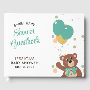 Baby Shower Cute Bear Green Balloon Gender Neutral Guest Book