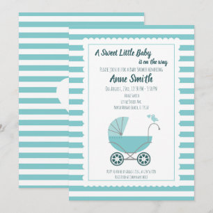 Baby Shower cute blue carriage Invitation