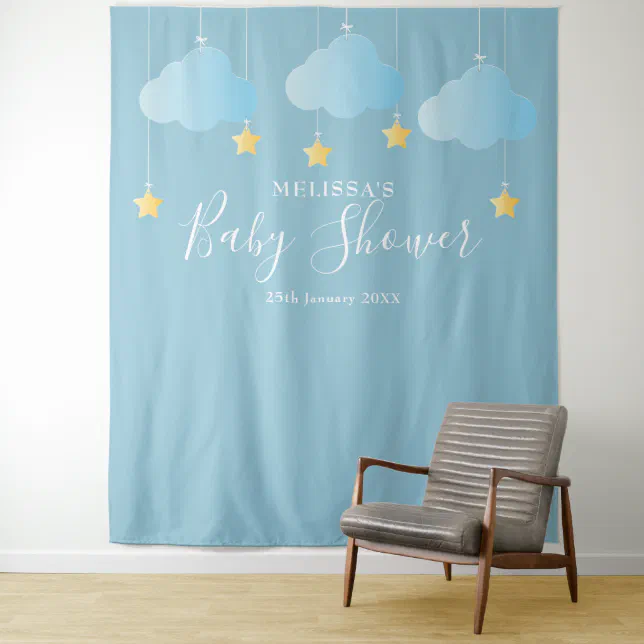 Baby Shower Cute Blue Photo Booth Backdrop | Zazzle