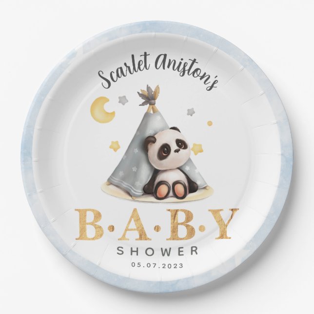 Baby Shower Cute Boho Panda in Tent Paper Plates (Front)