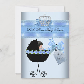 Baby Shower Cute Boy Blue Little Prince Floral Invitation