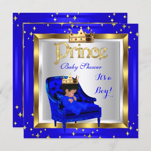 Baby Shower Cute Boy Prince Royal Blue Chair A Invitation