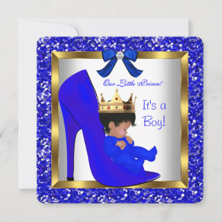 Baby Shower Cute Boy Prince Royal Blue Shoe 2 Invitation