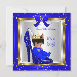 Baby Shower Cute Boy Prince Royal Blue Shoe 4 Invitation