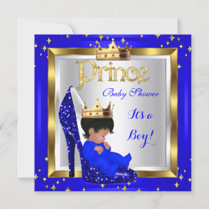 Baby Shower Cute Boy Prince Royal Blue Shoe C2 Invitation