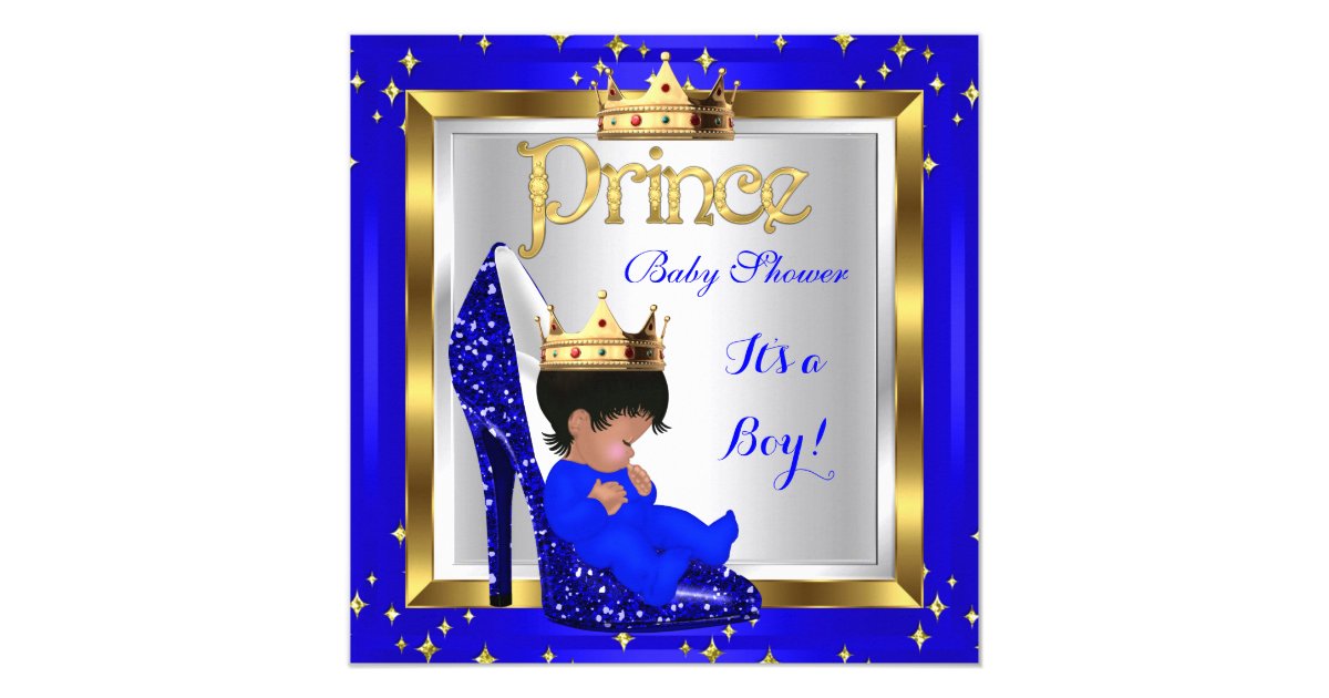Baby Shower Cute Boy Prince Royal Blue Shoe C2 Invitation