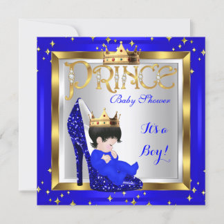 Baby Shower Cute Boy Prince Royal Blue Shoe D1 Invitation