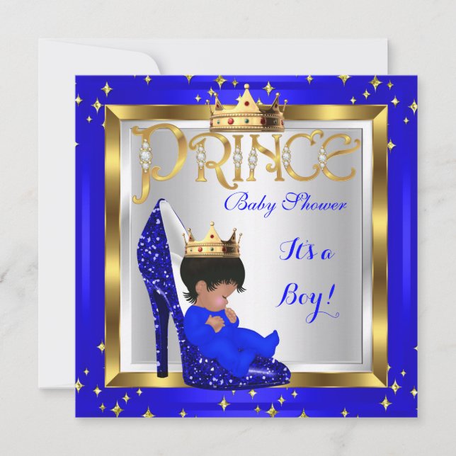 Baby Shower Cute Boy Prince Royal Blue Shoe D2 Invitation (Front)