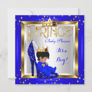 Baby Shower Cute Boy Prince Royal Blue Shoe D2 Invitation
