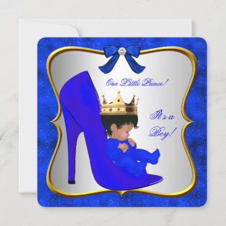 Baby Shower Cute Boy Prince Royal Blue Shoe Invitation