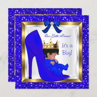 Baby Shower Cute Boy Prince Royal Blue Shoe Invitation
