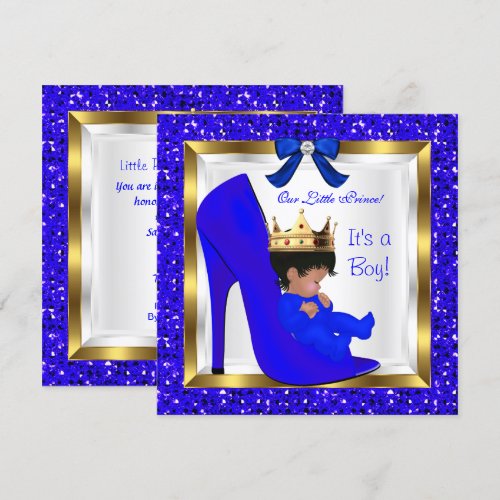 Baby Shower Cute Boy Prince Royal Blue Shoe Invitations