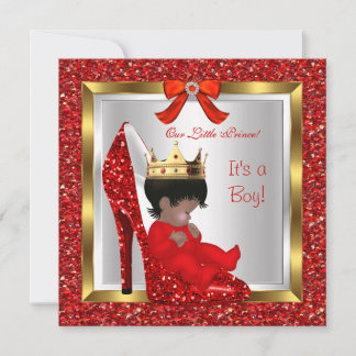 Baby Shower Cute Boy Prince Royal Red Shoe 2 Invitation