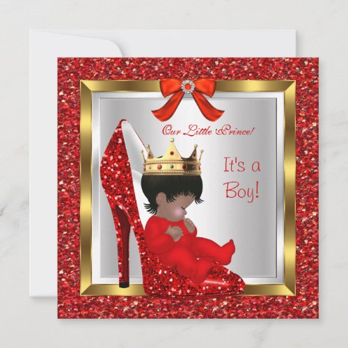 Baby Shower Cute Boy Prince Royal Red Shoe 2 Invitation