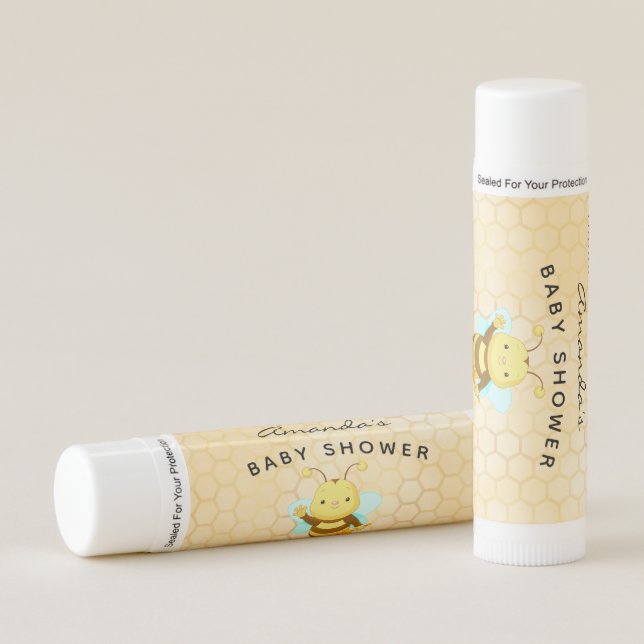 Baby shower cute bumble bee honeycomb thank you lip balm (Front)