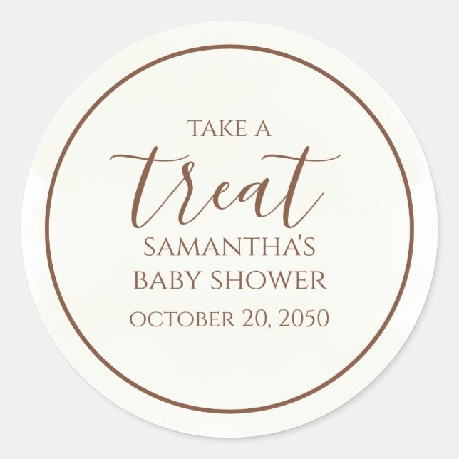 Baby Shower Cute Calligraphy Script Cream Treat  Classic Round Sticker (Front)