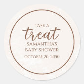Baby Shower Cute Calligraphy Script Cream Treat  Classic Round Sticker (Front)