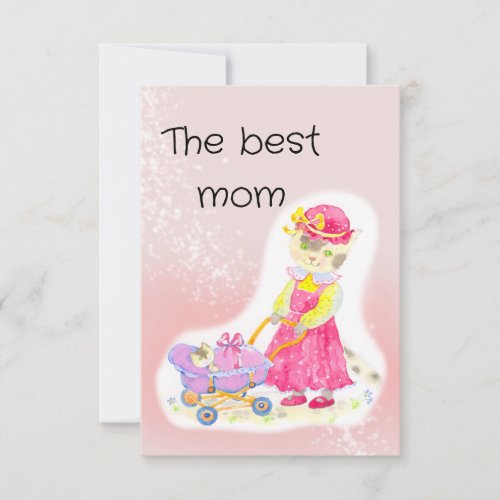 Baby shower cute cat and baby thank you card