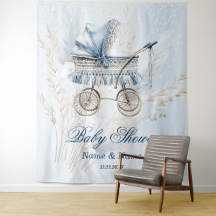 Baby Shower Cute Classic Baby Stroller Blue Floral Tapestry