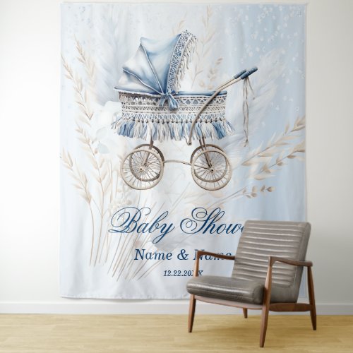 Baby Shower Cute Classic Baby Stroller Blue Floral Tapestry