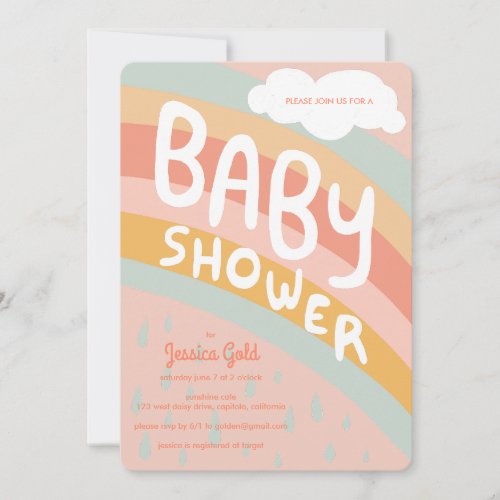 BABY SHOWER Cute Clouds Rainbow Rain Custom  Invitation