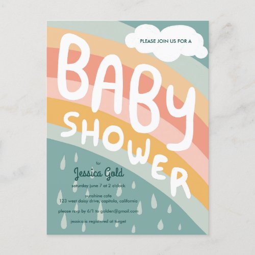 BABY SHOWER Cute Clouds Rainbow Rain Custom  Invitation Postcard