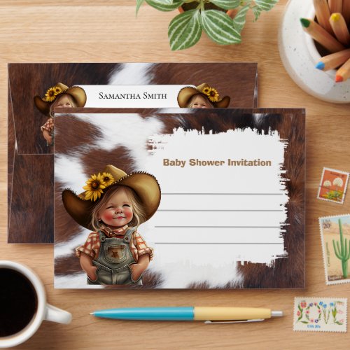 Baby Shower Cute Cowgirl  Invitation  Envelope