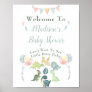Baby Shower Cute Dinosaur Mom Name Blue Welcome Poster