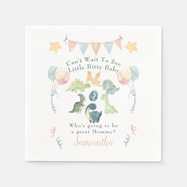 Baby Shower Cute Dinosaur Mom Name Orange Napkins (Front)
