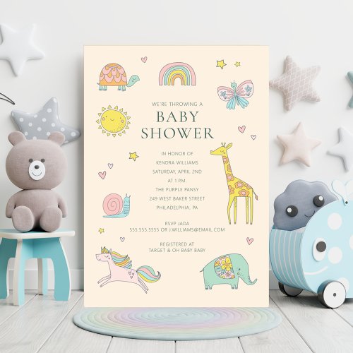 BABY SHOWER  Cute Doodle Animal Invitation