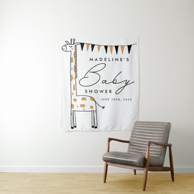 BABY SHOWER | Cute Doodle Giraffe Tapestry (In Situ)