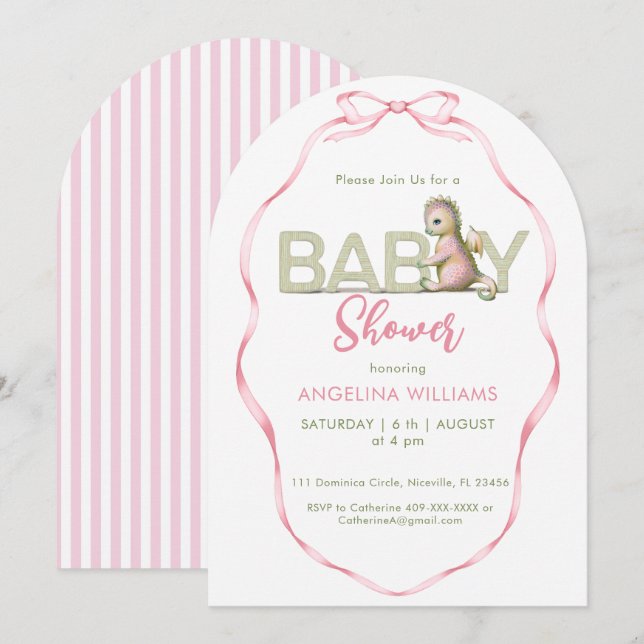 BABY SHOWER Cute dragon invitation (Front/Back)
