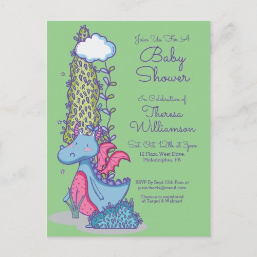 Baby Shower  Cute Dragon Invitation Postcard