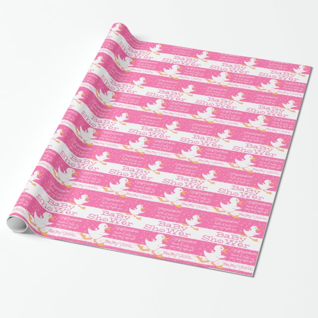 Baby Shower cute duck pink custom wrapping Wrapping Paper (Unrolled)
