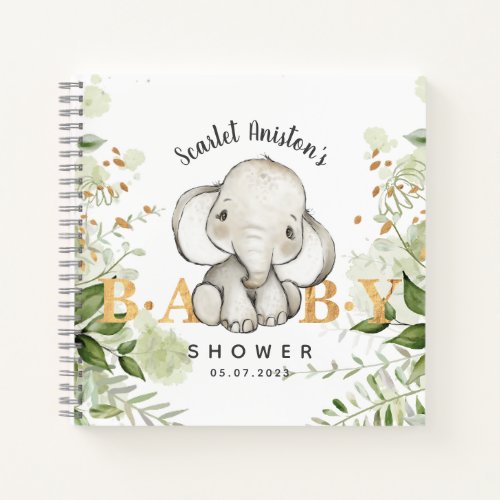 Baby Shower Cute Elephant Greenery Guest Book
