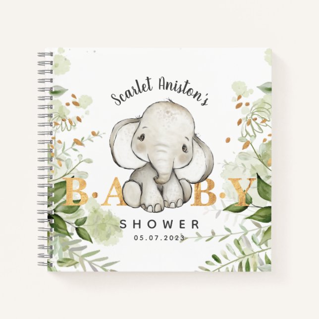 Baby Shower Cute Elephant Greenery Guest Book (Front)