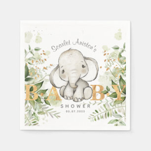Baby Shower Cute Elephant Greenery Napkins