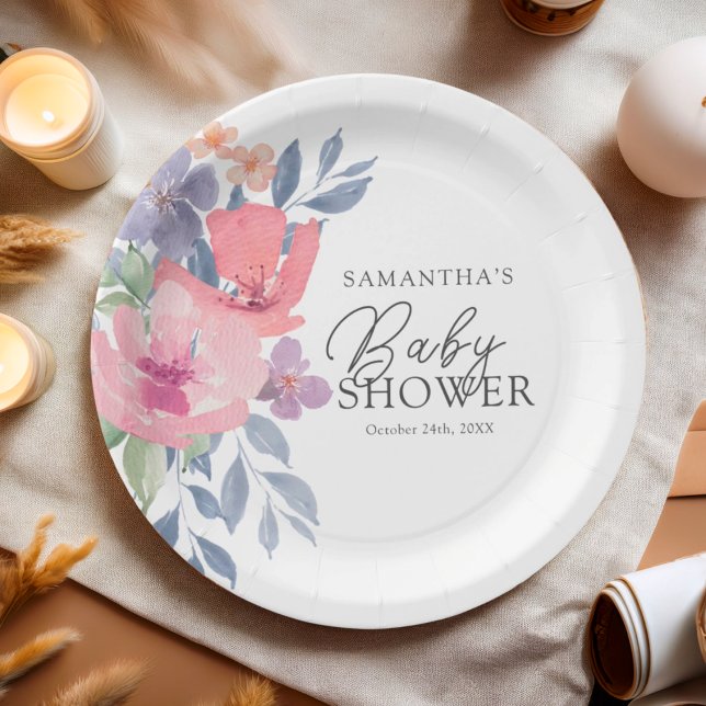 Baby Shower Cute Floral Watercolor Paper Plates (Creator Uploaded)