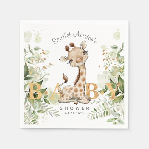 Baby Shower Cute Giraffe Greenery Napkins