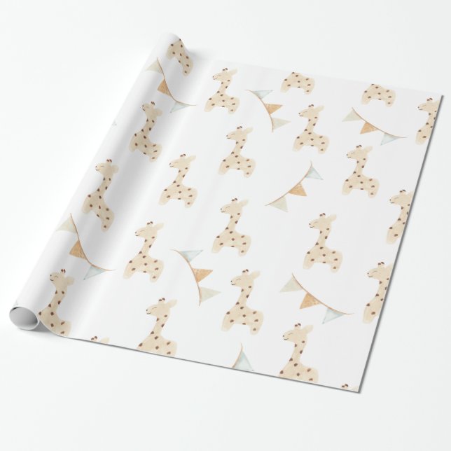 Baby shower cute Giraffe Wrapping Paper (Unrolled)