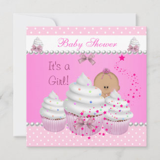 Baby Shower Cute Girl Pink Cupcake Sprinkle Invitation